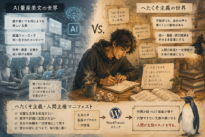 AI量産美文と不格好なへたくそ主義の対比図解