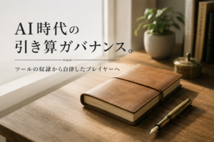 静かなデスクに置かれた一冊のアナログ手帳と真鍮の万年筆