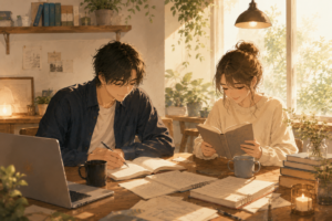 温かな光が差し込むアトリエで、エッセイを読み書きしながら言葉を届ける二人の創作風景