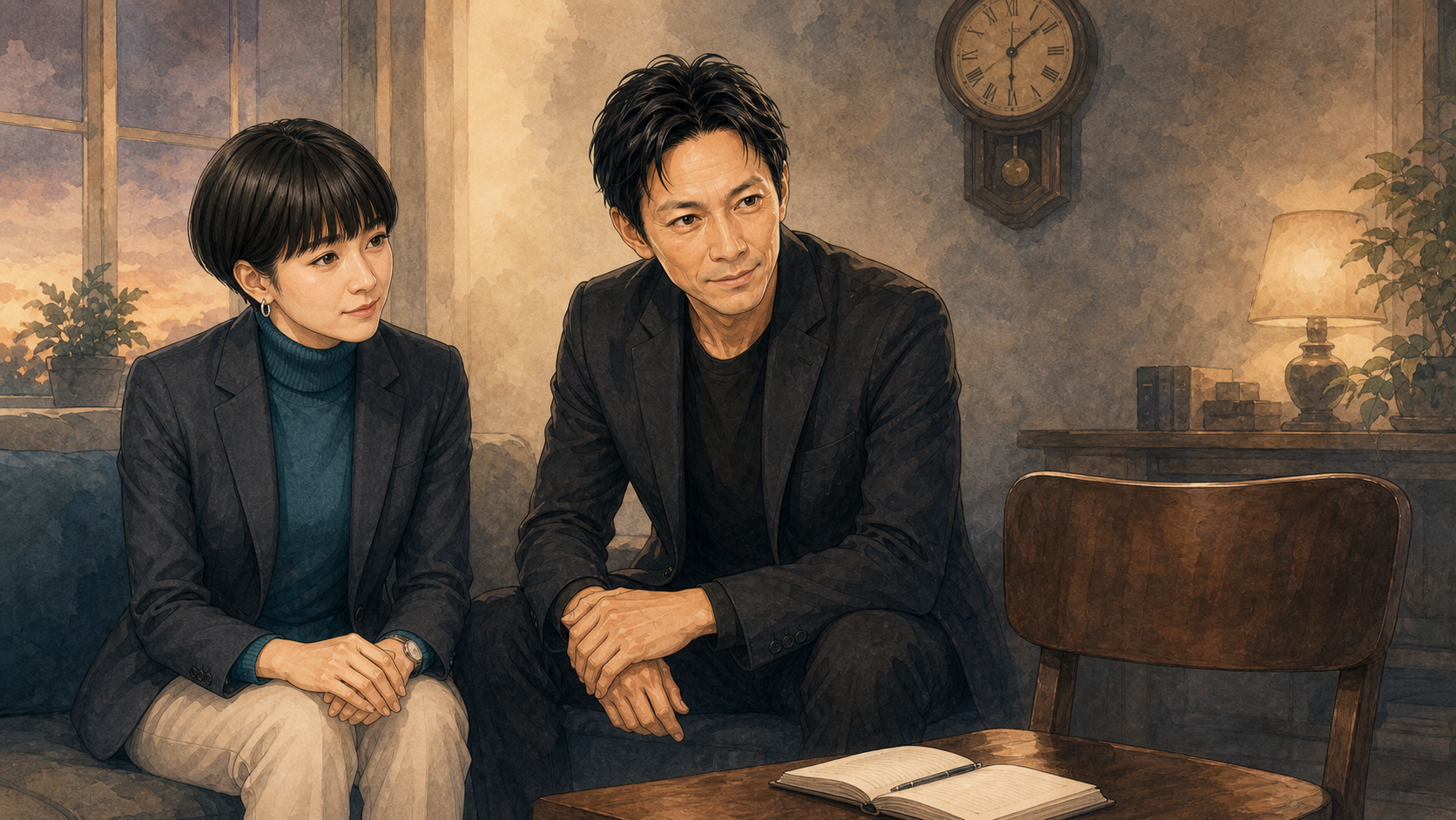 Substack エッセイを読み、時計の音が流れる部屋で小さな声に耳を澄ます大山とアンナ