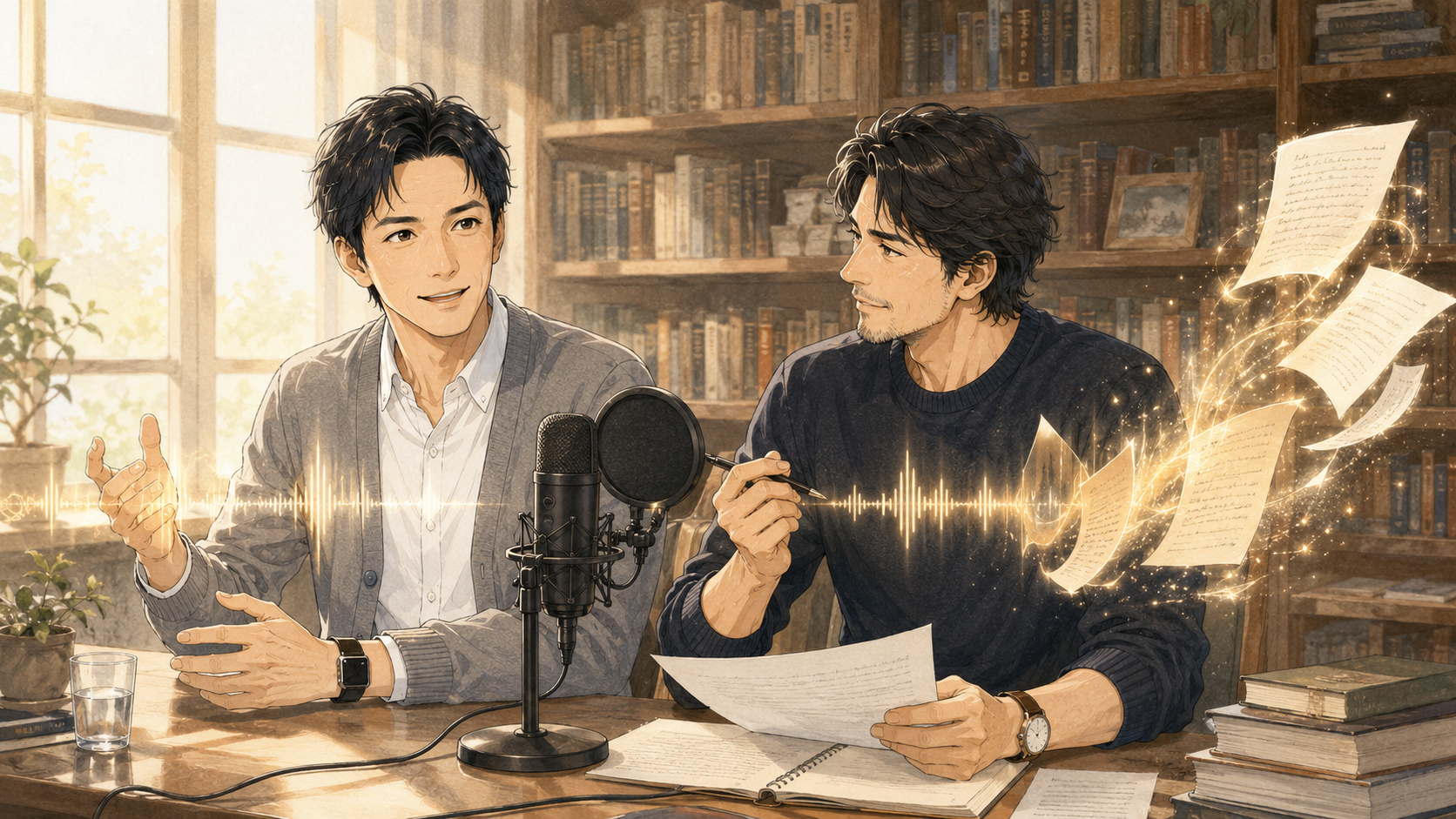大山とスティーブがライブの声を記事へつなげる様子