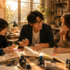 温かなアトリエで手書きのノートを囲み、楽しそうに対話しながら言葉を紡ぐ大山裕介とチームの共創風景