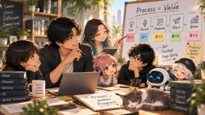AI時代の発信で完成品だけを目的にせず、考える・話す・整える・届ける・育てる工程を大切にする大山とチーム