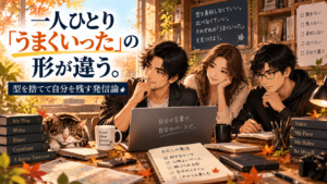 一人ひとり違う「うまくいった」の形を大切にし、決められた型ではなく自分の言葉とスタイルで発信する大山とチームメンバー